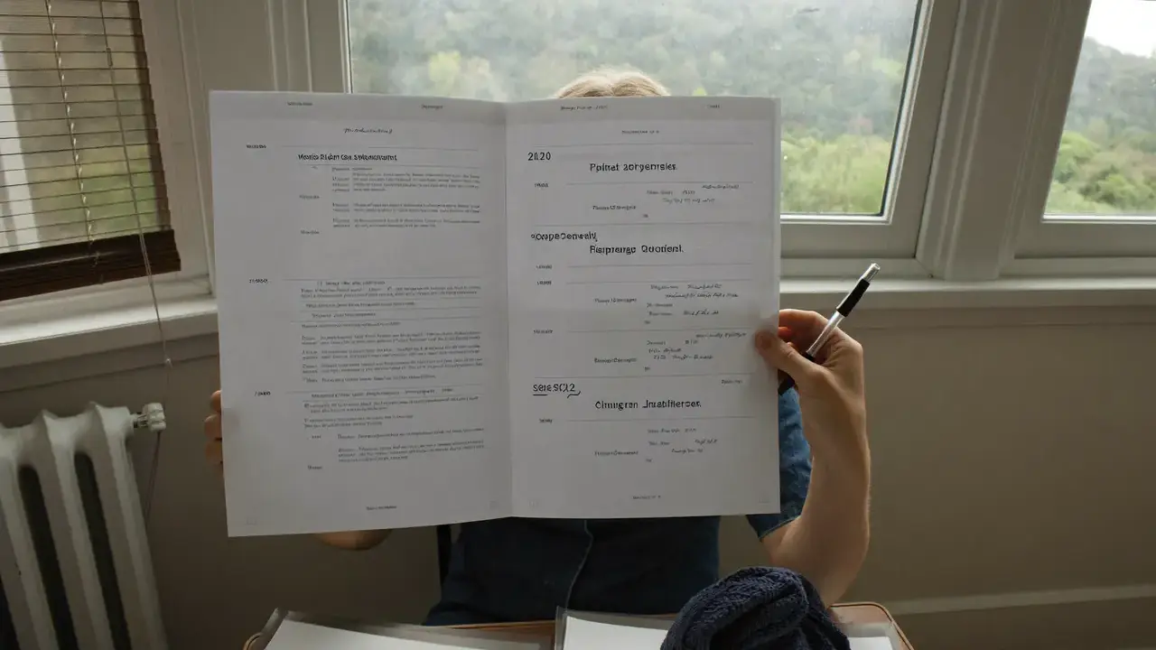 A homeowner reviewing a printed window quote at a kitchen table