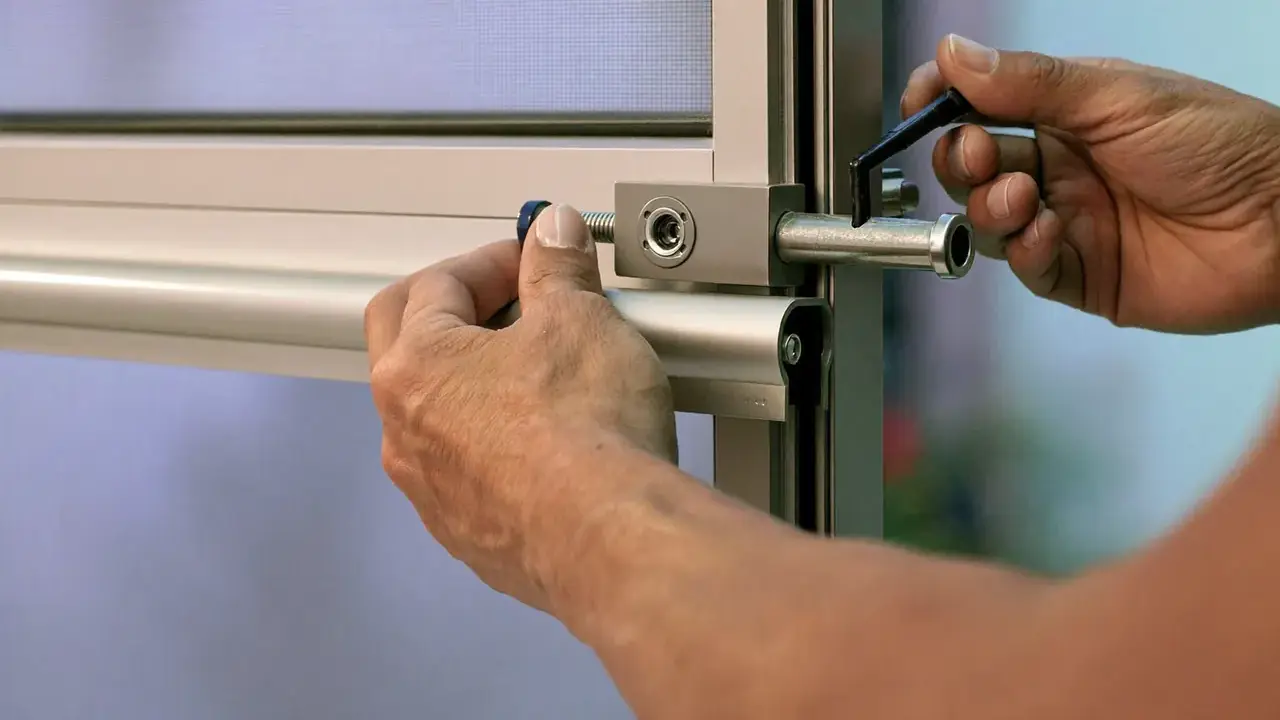 An installer fitting a multi-point locking mechanism into a window frame