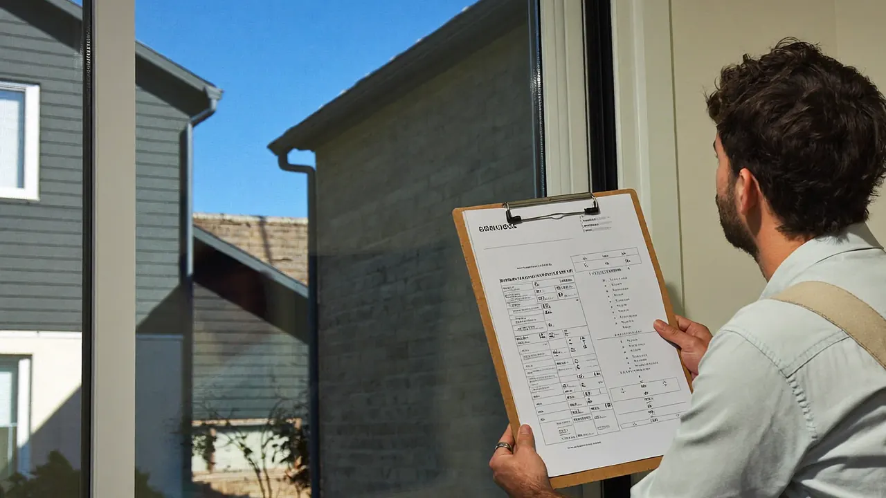 An installer showing a homeowner a cutaway window sample during a quote visit